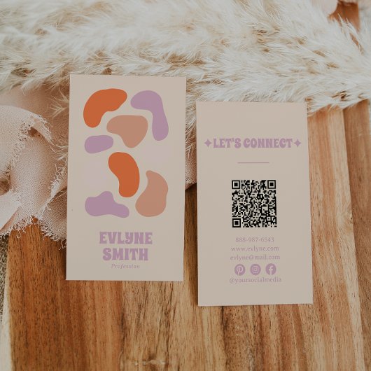 レトロピンクオレンジQRコード抽象芸術Groovy ガーリー 名刺