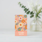 レトロピンクオレンジQRコードGroovyフローラトレンディー 名刺 (スタンド正面)