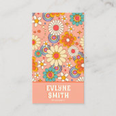 レトロピンクオレンジQRコードGroovyフローラトレンディー 名刺 (正面)