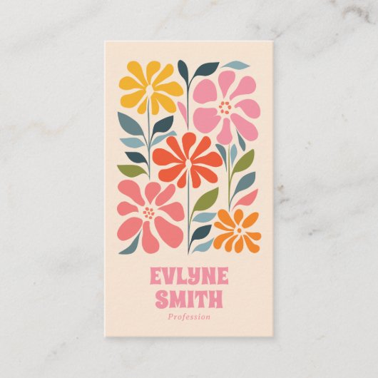 レトロピンクオレンジQRコードGroovyフローラボーガーリーホ 名刺 (正面)