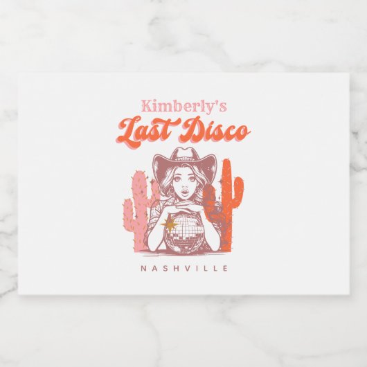 レトロピンクカウガール ラストディスコバチェロレッテパーティー スパークリングワインラベル (シングルラベル)