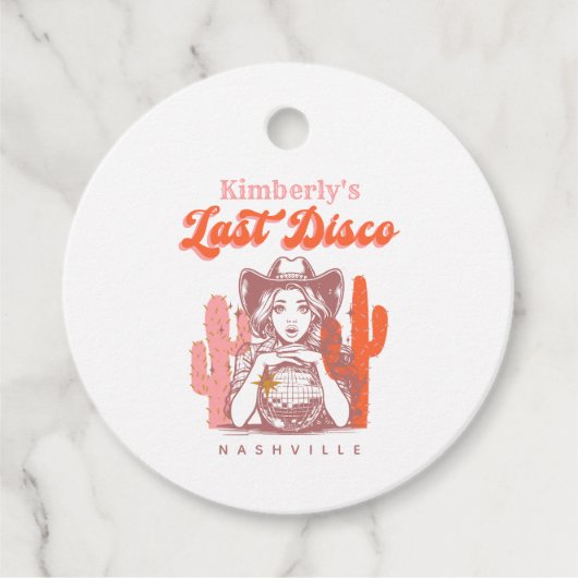 レトロピンクカウガール ラストディスコバチェロレッテパーティー フェイバータグ (正面)