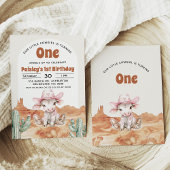 レトロピンクカウズ女性のカーボーイワイルドウェスト1st誕生日 招待状