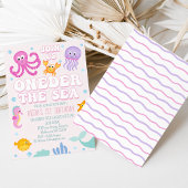 レトロピンクガールズオンダザシーファースト誕生日 招待状