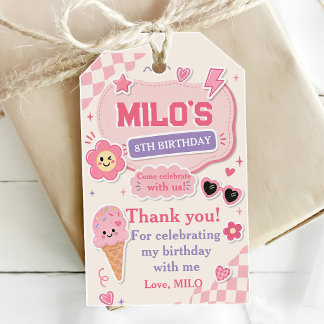 レトロピンクガール誕生日 ギフトタグ