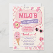 レトロピンクガール誕生日 招待状 (正面)