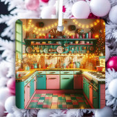 レトロピンクキッチュレトロクリスマスパーソナライズされた メタルオーナメント