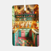 レトロピンクキッチュレトロクリスマスパーソナライズされた メタルオーナメント (正面左)