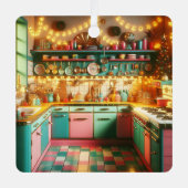 レトロピンクキッチュレトロクリスマスパーソナライズされた メタルオーナメント (正面)