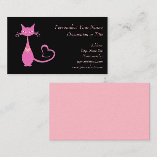 レトロピンクキティ猫ヴィンテージクラシックピンクブラック 名刺 (正面/裏面)