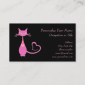 レトロピンクキティ猫ヴィンテージクラシックピンクブラック 名刺 (正面)