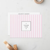 レトロピンクキャンディストライプズありがとう ノートカード (正面/裏面インサイチュ)