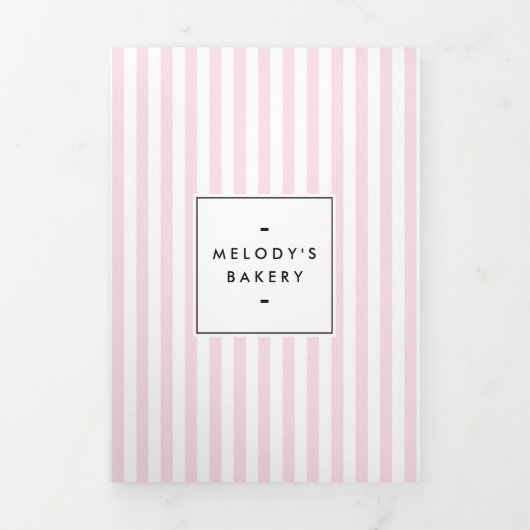 レトロピンクキャンディストライプベーカリーケータリングパンフレット 三つ折りカード (カバー)