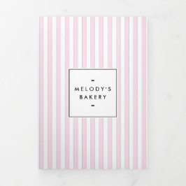 レトロピンクキャンディストライプベーカリーケータリングパンフレット 三つ折りカード