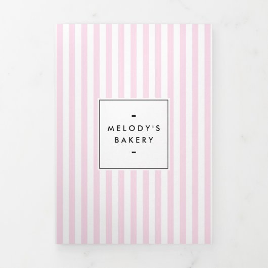 レトロピンクキャンディストライプベーカリーケータリングパンフレット 三つ折りカード (カバー)