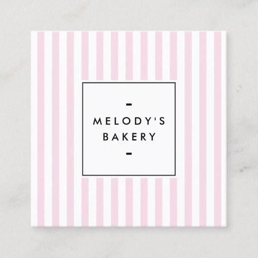 レトロピンクキャンディストライプベーカリー スクエア名刺 (正面)
