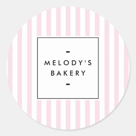 レトロピンクキャンディストライプベーカリー ラウンドシール (正面)