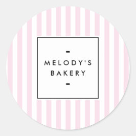 レトロピンクキャンディストライプベーカリー ラウンドシール