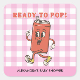 レトロピンクギンガムのベビーシャワー She's Ready to Pop スクエアシール