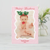 レトロピンクギンガムメリークリスマスウェーブー2枚の写真 シーズンカード (スタンド正面)