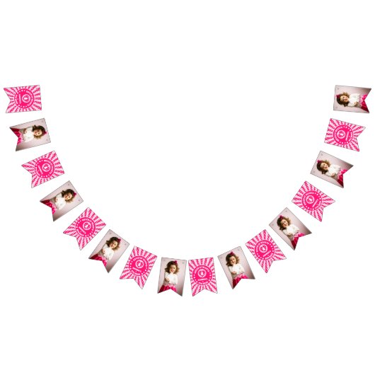 レトロピンククイーンのハート誕生日パーティー写真 バンティングフラッグ (全)