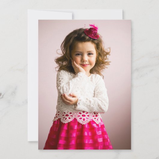 レトロピンククイーンのハート誕生日パーティー写真 招待状 (裏面)