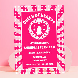 レトロピンククイーンオブハート誕生日 アクリル招待状