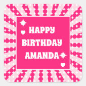 レトロピンククイーンオブハート誕生日 スクエアシール (正面)