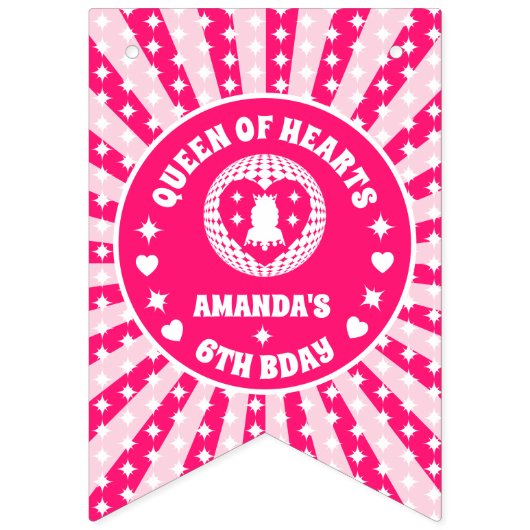 レトロピンククイーンオブハート誕生日 バンティングフラッグ (第1の旗)