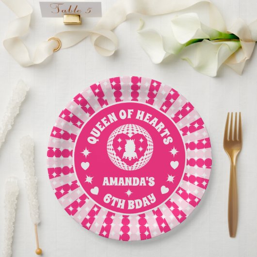 レトロピンククイーンオブハート誕生日 ペーパープレート (ウェディング)