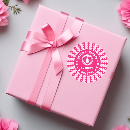 レトロピンククイーンオブハート誕生日 ラウンドシール
