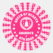 レトロピンククイーンオブハート誕生日 ラウンドシール (正面)