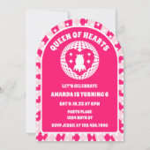 レトロピンククイーンズオブハートバースデーパーティーアーチ 招待状 (正面)