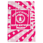 レトロピンククイーンズオブハートバースデーパーティー ミディアムペーパーバッグ (裏面)