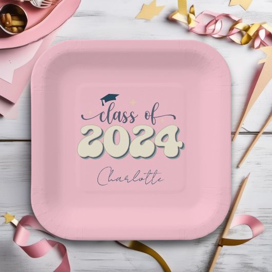 レトロピンククラス2024卒業 ペーパープレート