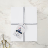 レトロピンククリスマスツリーブルーカーメリークリスマス ギフトタグ (より糸付き)