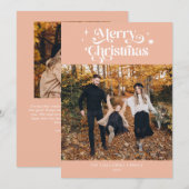 レトロピンククリスマスフォトホリデーカード シーズンカード (正面/裏面)