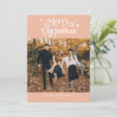レトロピンククリスマスフォトホリデーカード シーズンカード (スタンド正面)