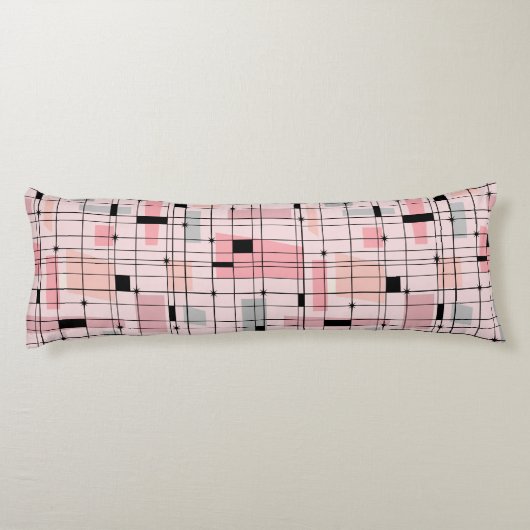 レトロピンクグリッドとスターバスト抱き枕 ボディピロー (裏面)