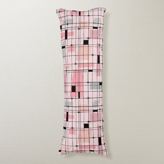 レトロピンクグリッドとスターバスト抱き枕 ボディピロー (正面縦)