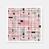 レトロピンクグリッドとスターバスト紙ナプキンス スタンダードカクテルナプキン (正面)