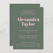 レトロピンクグリーンかわいい美的卒業パーティー 招待状 (正面/裏面)