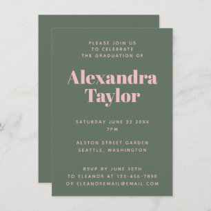 レトロピンクグリーンかわいい美的卒業パーティー 招待状