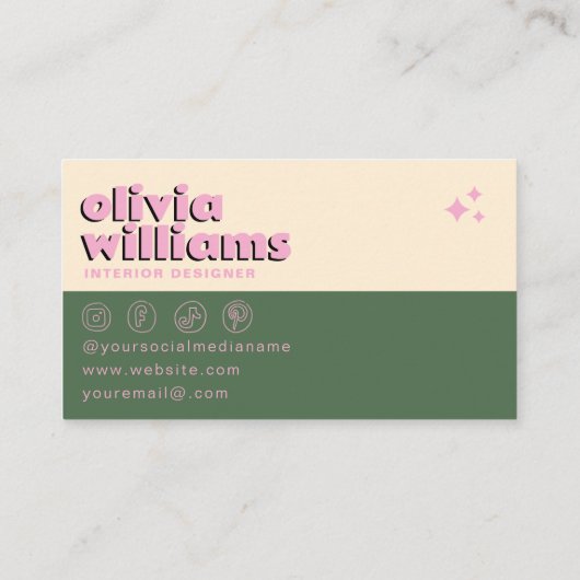 レトロピンクグリーンカラフルグルーヴ市松模様にィーファンキービー 名刺 (裏面)