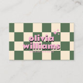 レトロピンクグリーンカラフルグルーヴ市松模様にィーファンキービー 名刺 (正面)