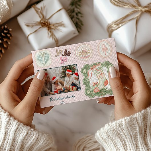 レトロピンクグリーンクリスマス シーズンカード