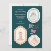 レトロピンクグリーンクリスマス 招待状 (正面)