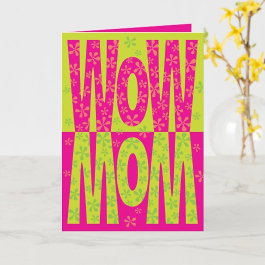 レトロピンクグリーングルービーフローラワオママザーズデー カード (黄色い花)