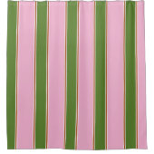 レトロピンクグリーンストライプパターン シャワーカーテン (正面)