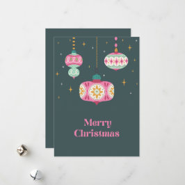 レトロピンクグリーンノンフォトクリスマスオーナメント シーズンカード